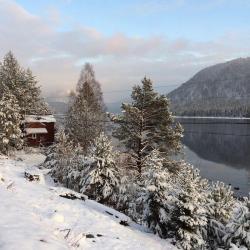 Телецкое озеро зимой : База отдыха Горное озеро