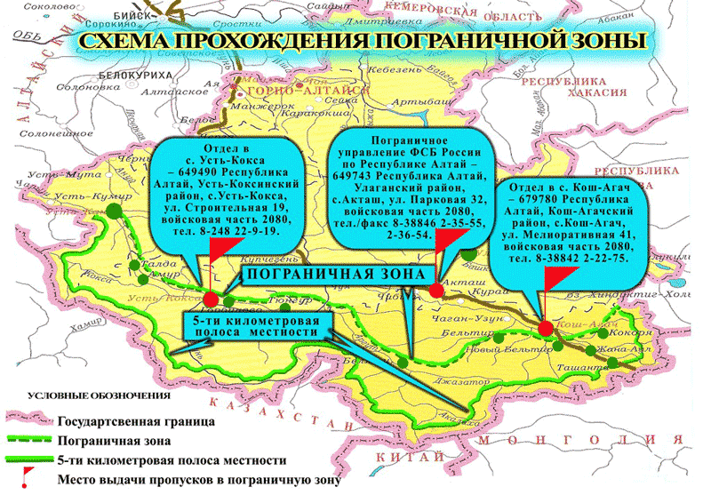 Схема расположения погранзоны в Республике Алтай