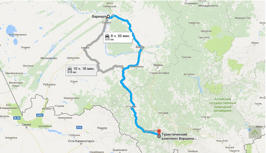 Туркомплекс «Вершина Алтая» на карте Горного Алтая