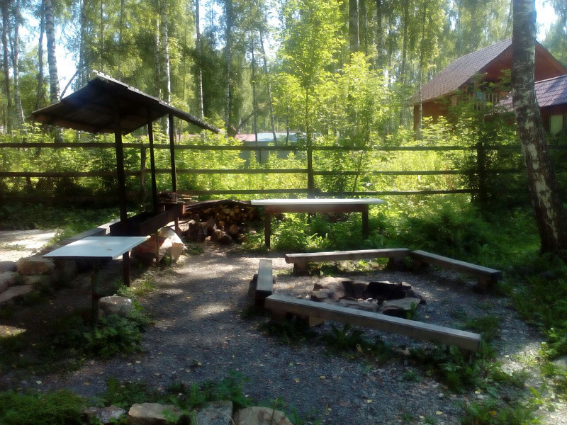 Место для костра с навесами и лавочками