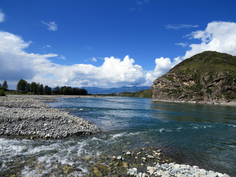 Слияние реки Мульта и Катунь в 500 м 