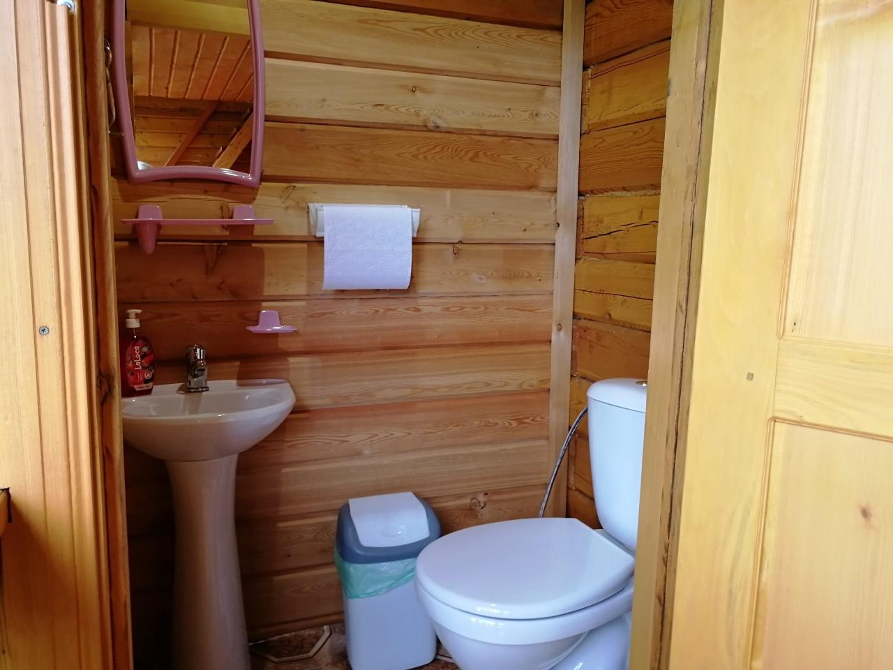 Зеленый домик туалет и раковина