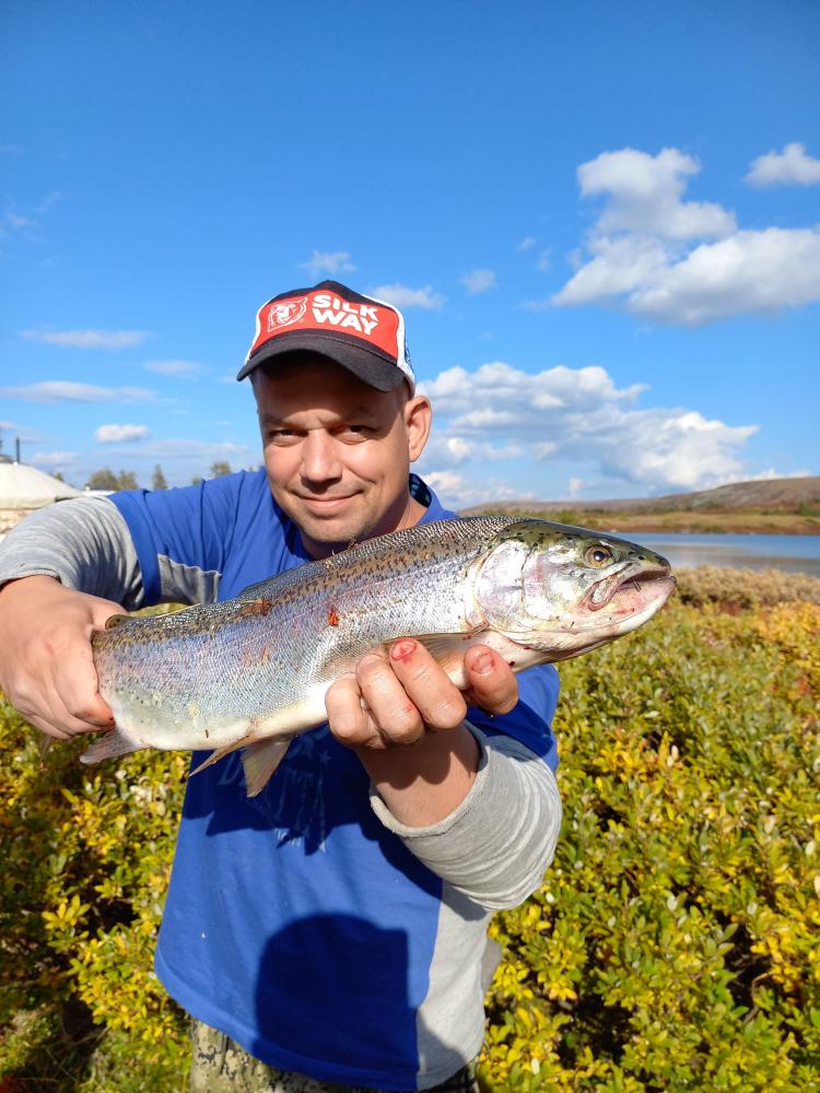 Улов форели на зарыбленном озере Алтая
