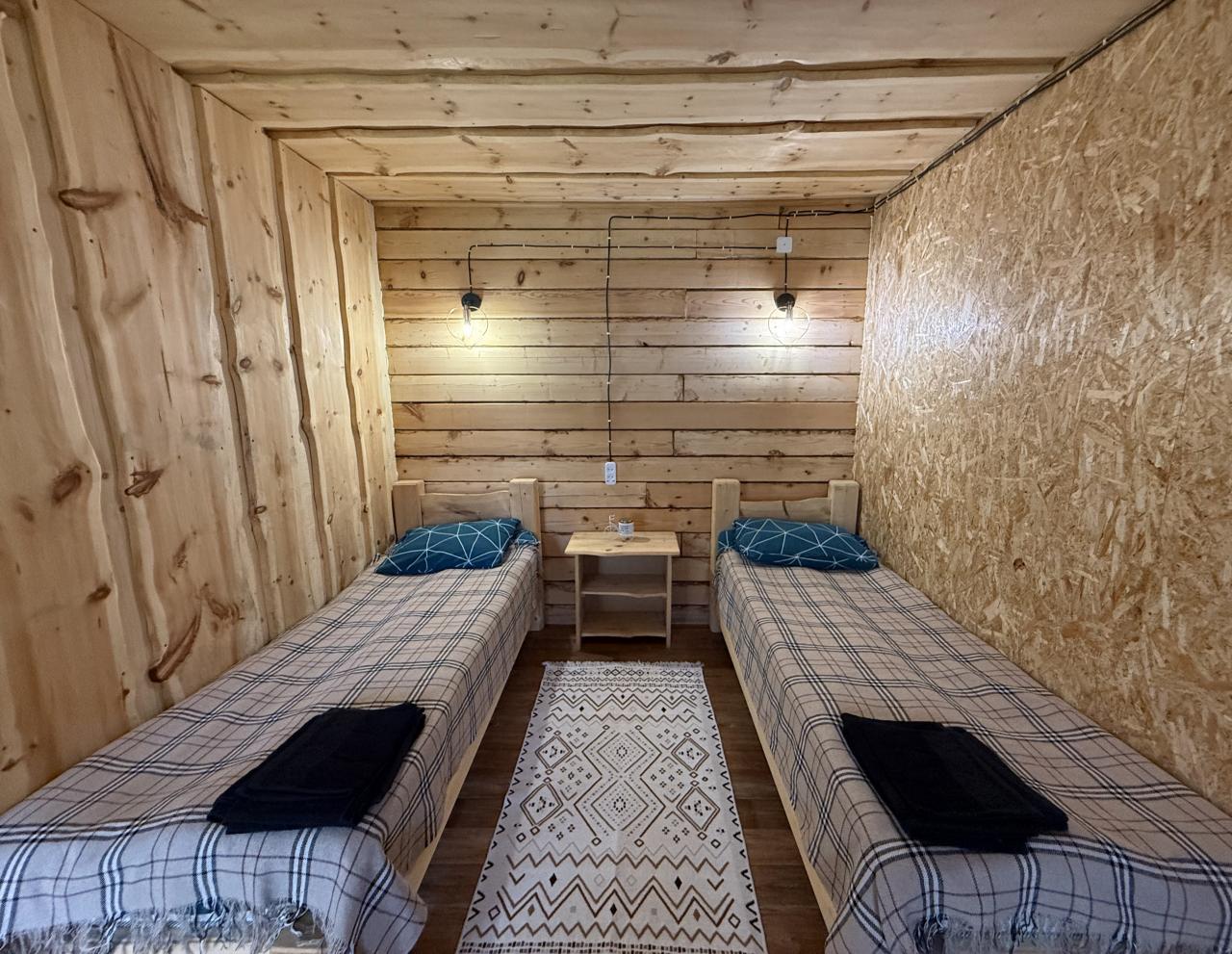 Номер с тремя односпальными кроватями, санузлом и душем