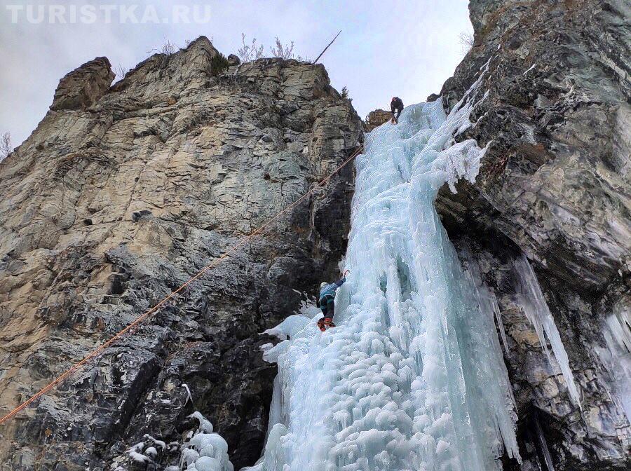 Второй каскад, вертикальная стена льда