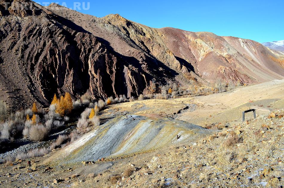 Отвалы штольни №1 в долине реки Кызыл-Чин