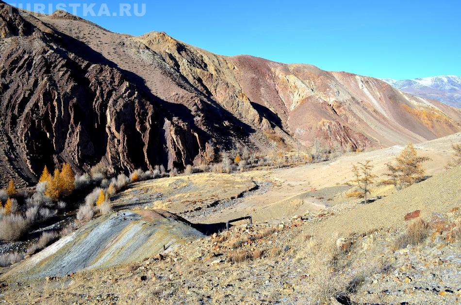Отвалы штольни №1 в долине реки Кызыл-Чин