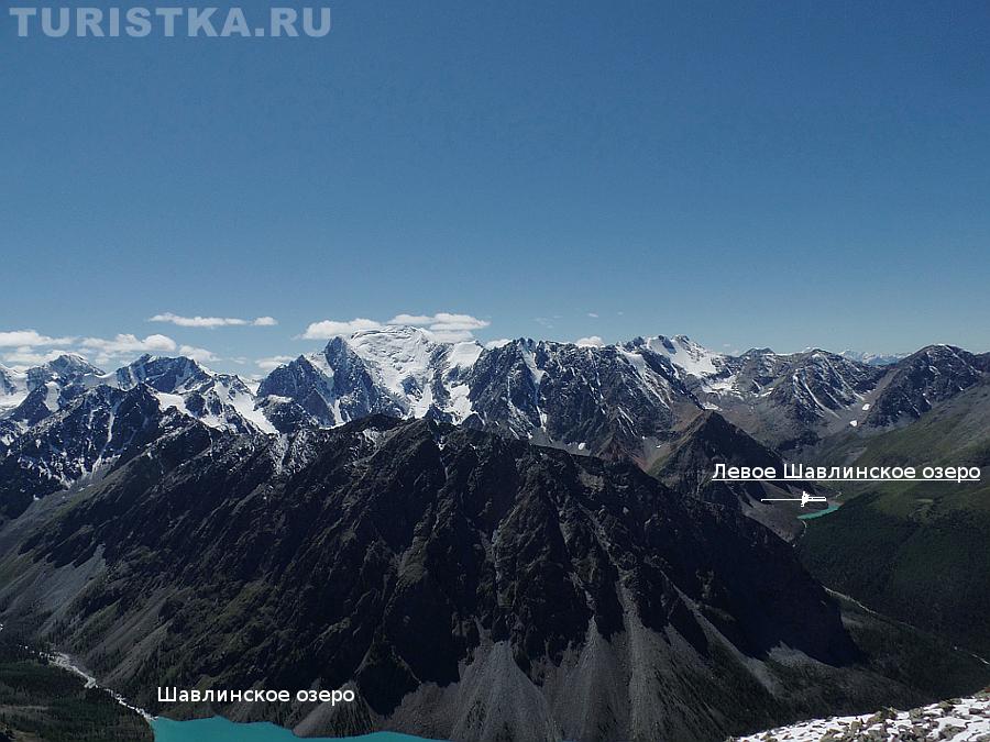 Вид с горы Пирамида на Левое Шавлинское озеро