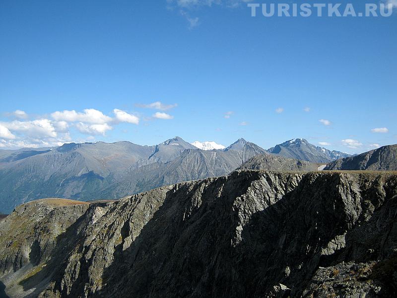 Вид с обрыва на западном берегу озера Кыргыз на Белуху