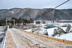 Горный Алтай : Мост в Элекмонаре : Автомобильный подвесной мост в с. Элекмонар
