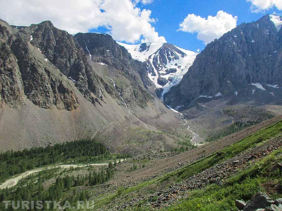 Вид при подъеме на перевал Учитель на ледник Малый Актру