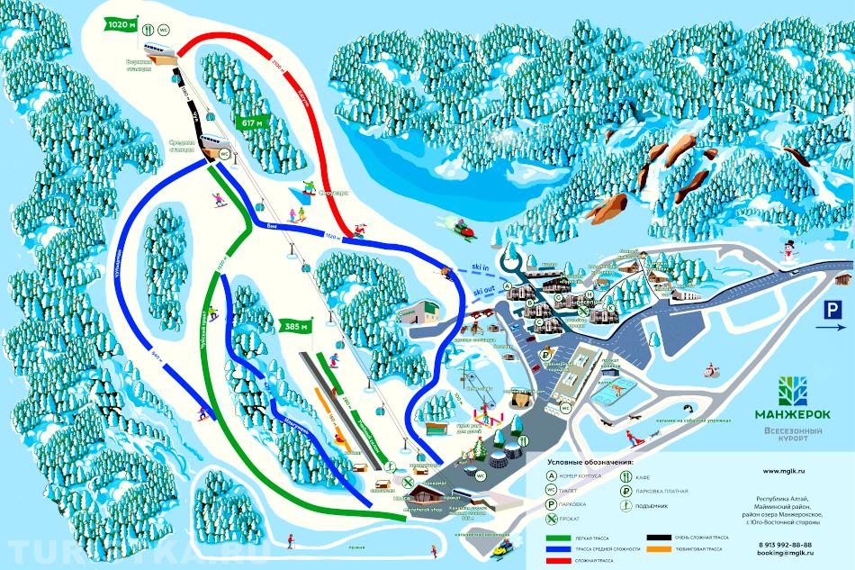 Схема горнолыжных трасс на Всесезонном курорте Манжерок