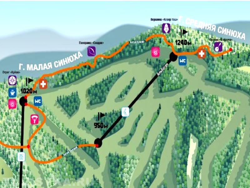 Карта: подъемники, эко-тропа, парк Большой Алтай