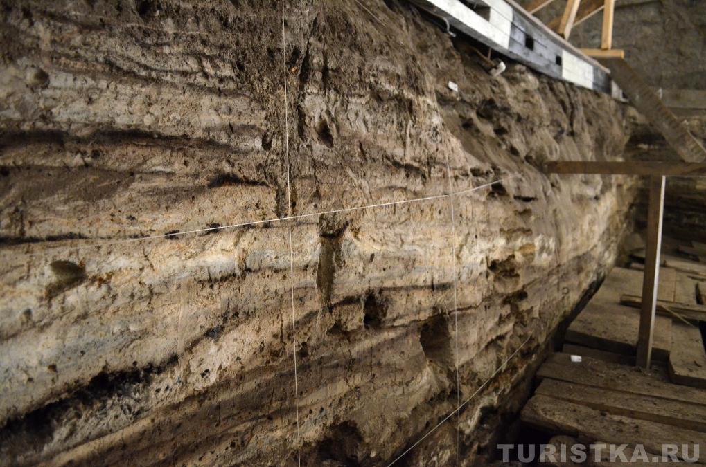 Слои Денисовой пещеры, размеченные археологами