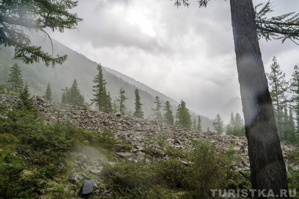 Туман над курумником по дороге к озеру Поперечному