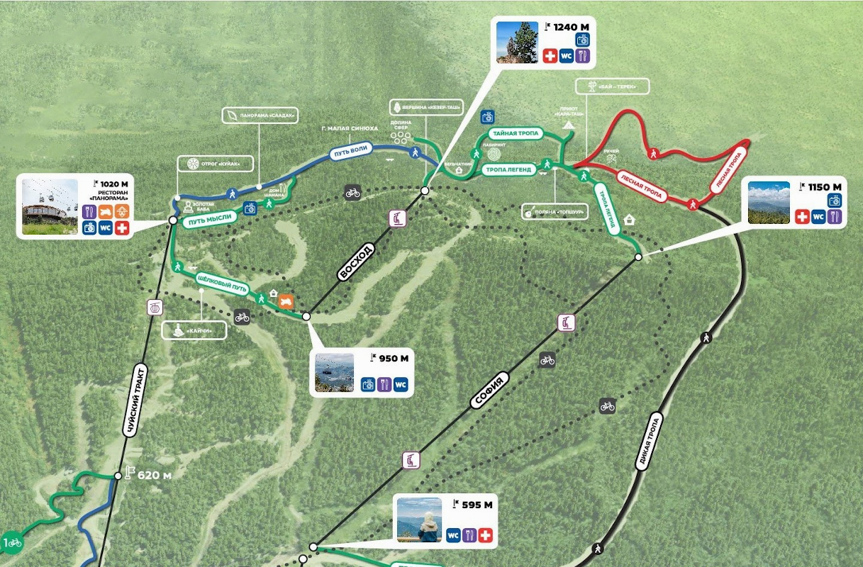 Схема троп от канатной дороги Восход