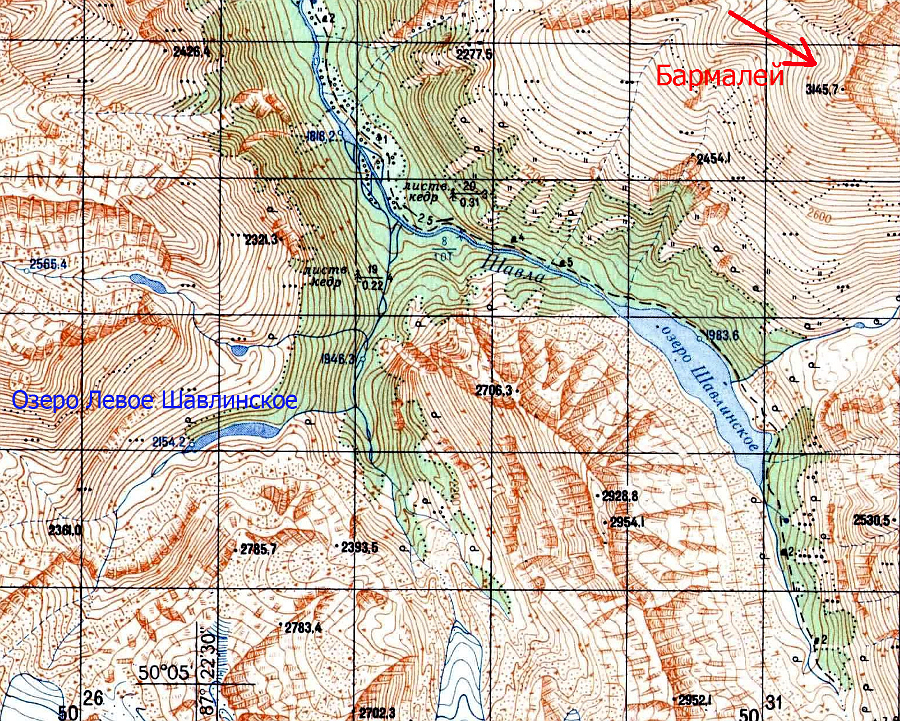 Левое Шавлинское озеро на карте