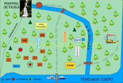 Базы на Телецком озере : Турбаза Эстюба : Схема базы Эстюба