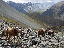 Горный Алтай : Активный тур на лошадях к Белухе:  Тяжелый спуск перед р. Сулуайры