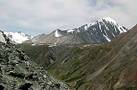 Горный Алтай : Ледники и озера Южно-Чуйского хребта (лето 2007) : Прямо и вправо долина к перевалу Переметный.