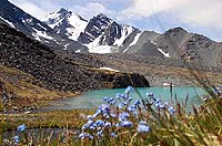 Горный Алтай : Ледники и озера Южно-Чуйского хребта (лето 2007) : Подъем к перевалу Ленинградский (1Б). Голубое озеро.