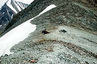 Горный Алтай : Ледники и озера Южно-Чуйского хребта (лето 2007) : Перевал Ленинградский 3300 м (1Б). Седловина перевала.