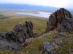 Конный поход на плато Укок : Вид с горы на озеро Кальдинкуль